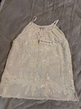 Cream Sequin Halter Tank